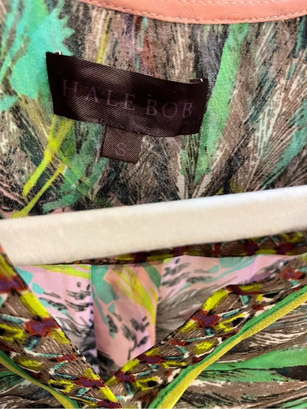 Hale Bob Pink Sleeveless Feather-Print Camisole with Green Accents